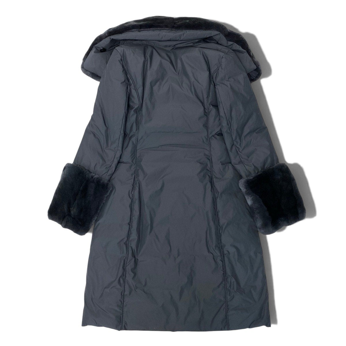 76i2 ARMANI COLLEZIONI アルマーニコレツィオーネ ダウンコート ロングジャケット ダブルジップ ボリュームネック サイズ42 ブラック レディースo07t