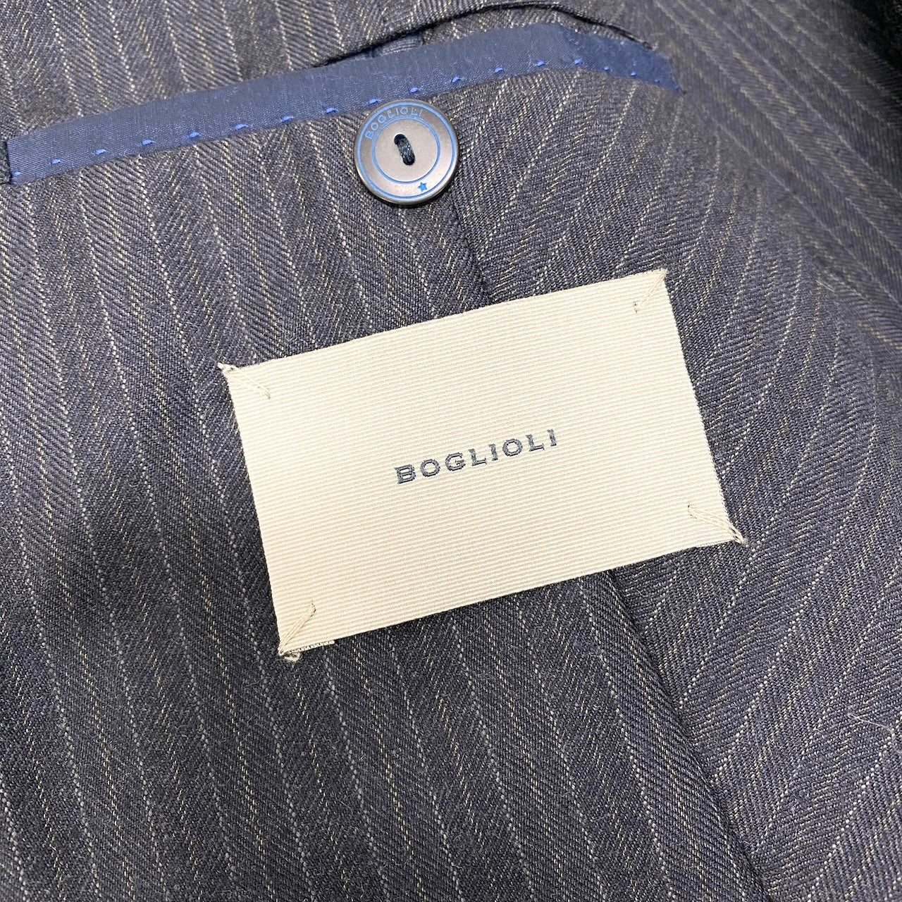 11c29 BOGLIOLI ボリオリ DOVER ドーヴァー スーツセットアップ テーラードジャケット スラックス ストライプ 46サイズ ネイビー ウール100％ メンズ 男性用o07t