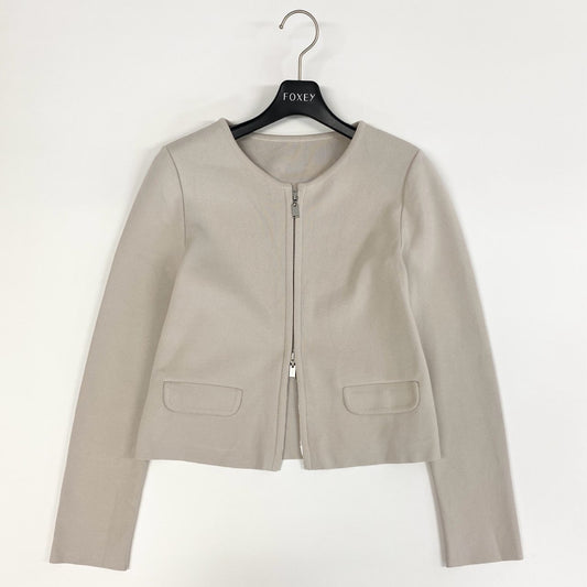 9j6 FOXEY BOUTIQUE フォクシーブティック ジップアップ ノーカラー ニットジャケット URBAN STANDARD カーディガン 日本製 42844 38 サンドベージュ レディースo07t
