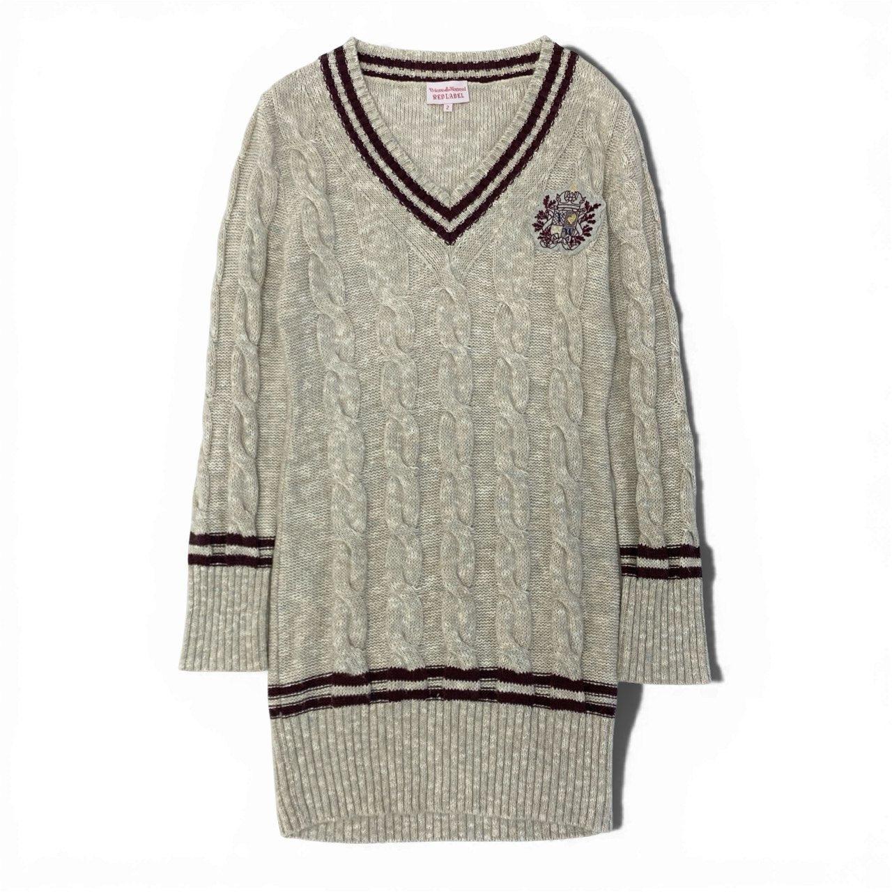 86a15 Vivienne Westwood RED LABEL ヴィヴィアンウエストウッド レッドレーベル ロゴワッペン スクールニット ニットセーター サイズ2 アイボリー レディース ロング丈 トップスk02i