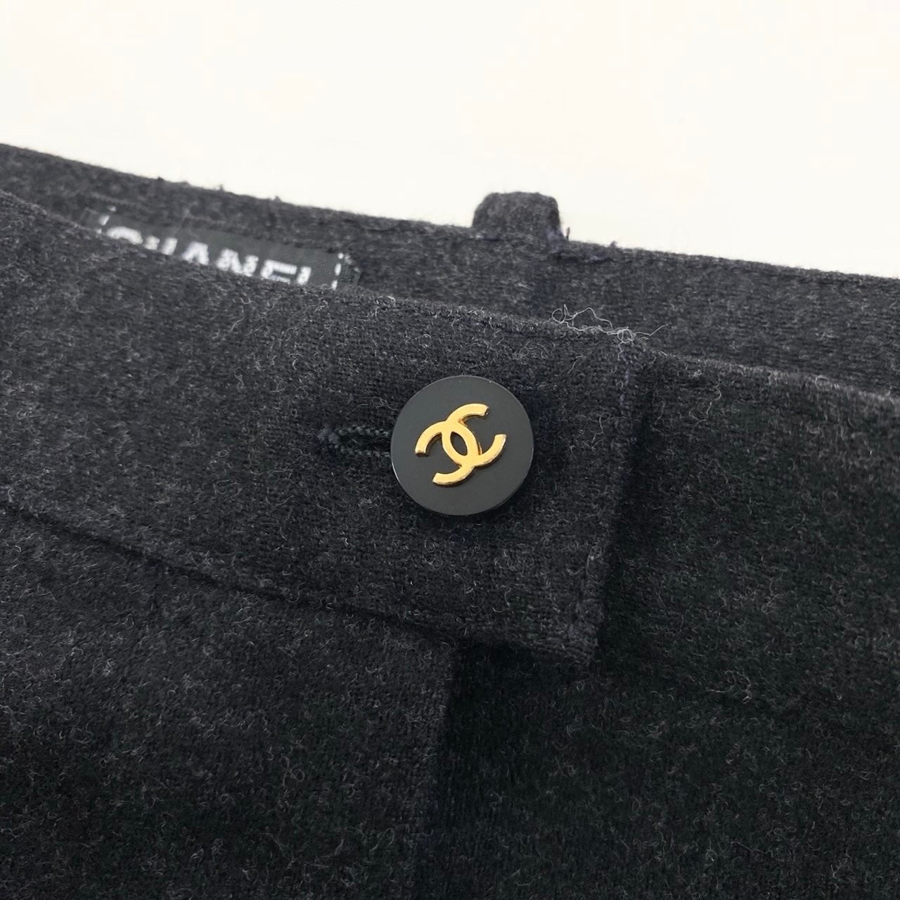 Cf9 【美品】CHANEL シャネル 1996年 サイドラインロゴ ワイドスラックス ウールパンツ ボトムス P05760 40サイズ ダークグレー ウール100％ レディース 女性用ta1ta1