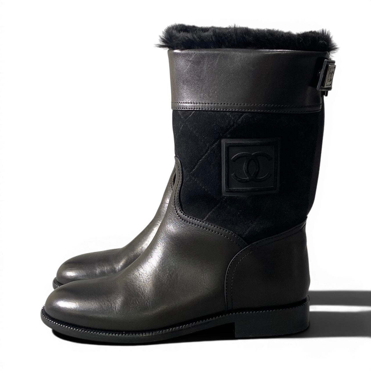e8 CHANEL シャネル スポーツ バックジップ ミドルブーツ サイズ36 1/2 ココマーク レディースk02i