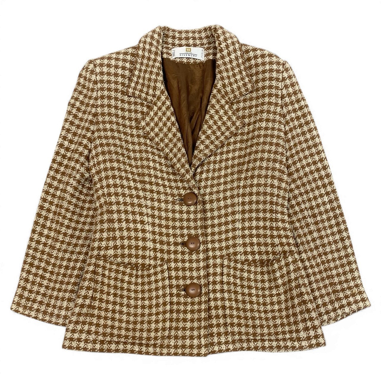 68d13 GIVENCHY ジバンシー テーラードジャケット ツイードジャケット 千鳥格子 ブラウン ベージュo07t