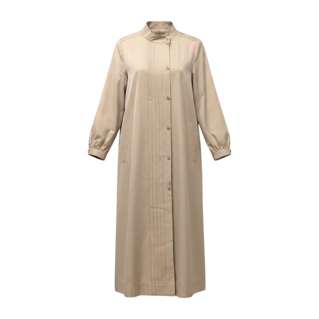 58g7 PIERRE BALMAIN ピエールバルマン スタンドカラー ロングコート フロントタック ベージュ レディース 女性用o07t