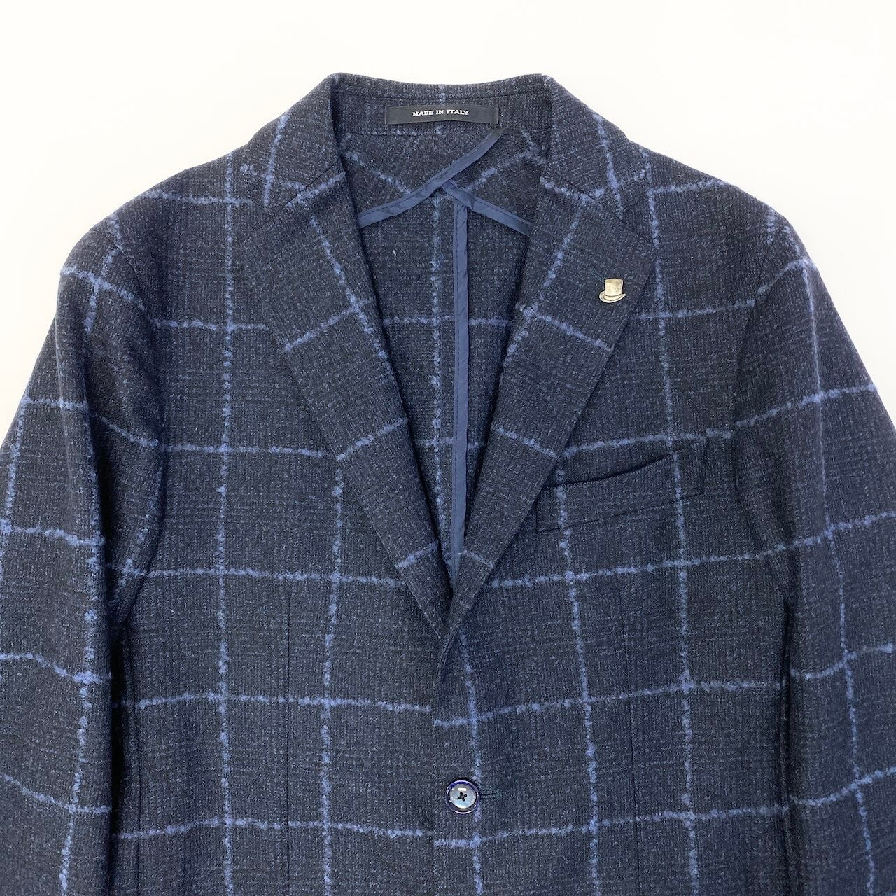 55c19 TAGLIATORE タリアトーレ テーラードジャケット メンズスーツ チェック柄 ウールジャケット ラベルピン メンズ 男性用 紳士服 44 ネイビーu02t