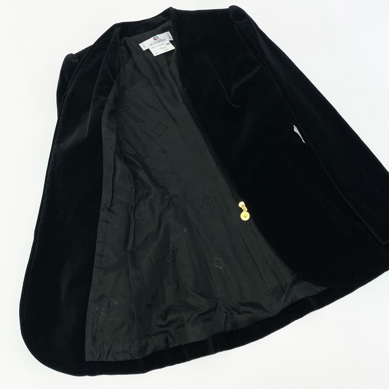 86a15 【Vintage 90'S】GIVENCHY ヴィンテージ ジバンシー ウエストシェイプデザイン ベロアジャケット サイズ36 ブラック レディース 女性用k02i