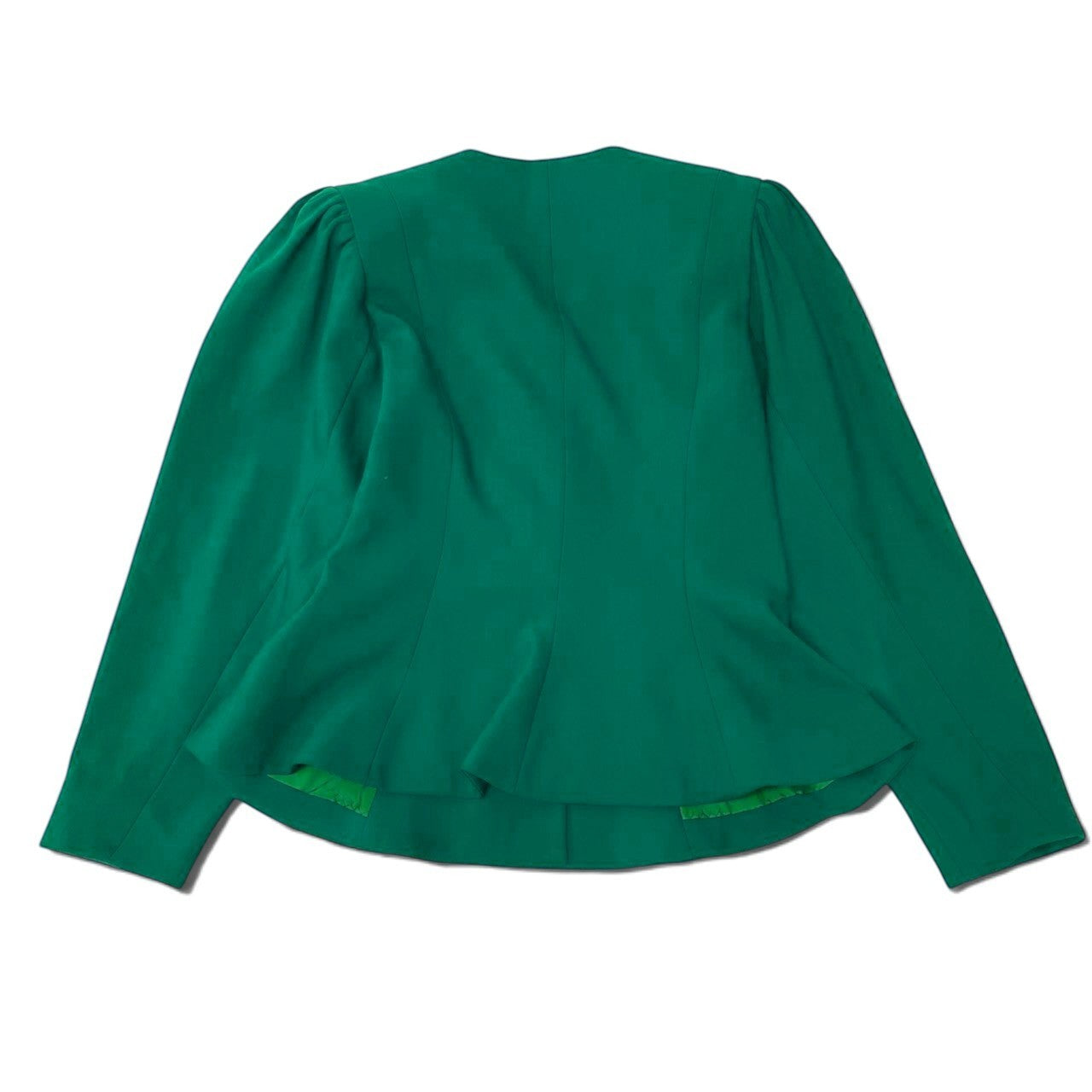 28h31 YVES SAINT LAURENT イヴサンローラン ノーカラージャケット サイズM グリーン レディースo07t