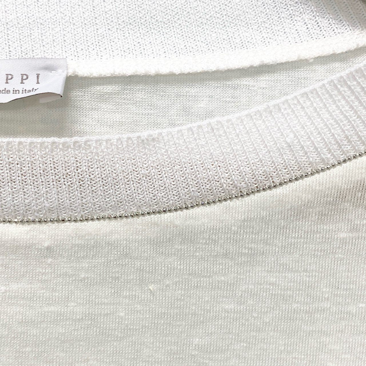 75b26 FABIANA FILIPPI ファビアナフィリッピ 七分袖カットソー リネン混カットソー トップス Mサイズ ホワイト レディース 女性用u02t