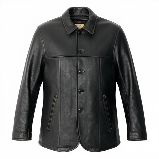 62d5 《美品》 AVIREX アヴィレックス 50th カウハイド カーコート サイズL ブラック 牛革 レザージャケット Vintage Finish ヴィンテージ加工t18r