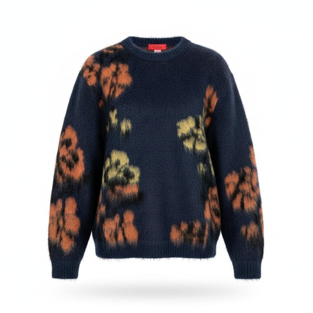 Ef16 Max&Co. マックスアンドコー クルーネック モヘヤ ニットセーター サイズL ネイビー レディース 女性用u02t