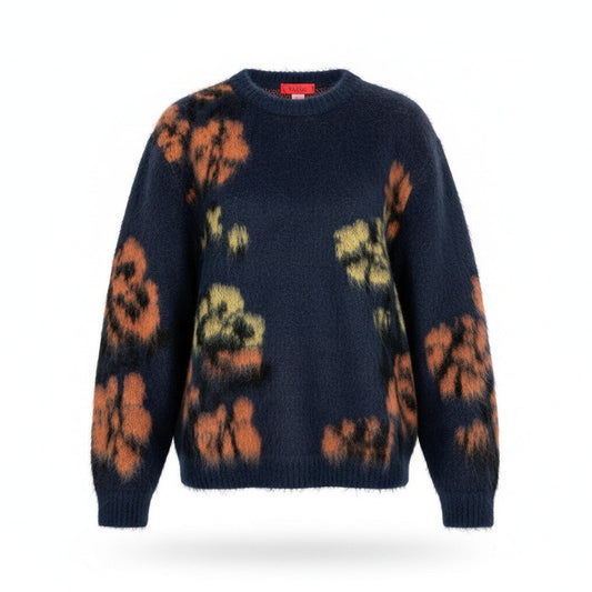 Ef16 Max&Co. マックスアンドコー クルーネック モヘヤ ニットセーター サイズL ネイビー レディース 女性用u02t