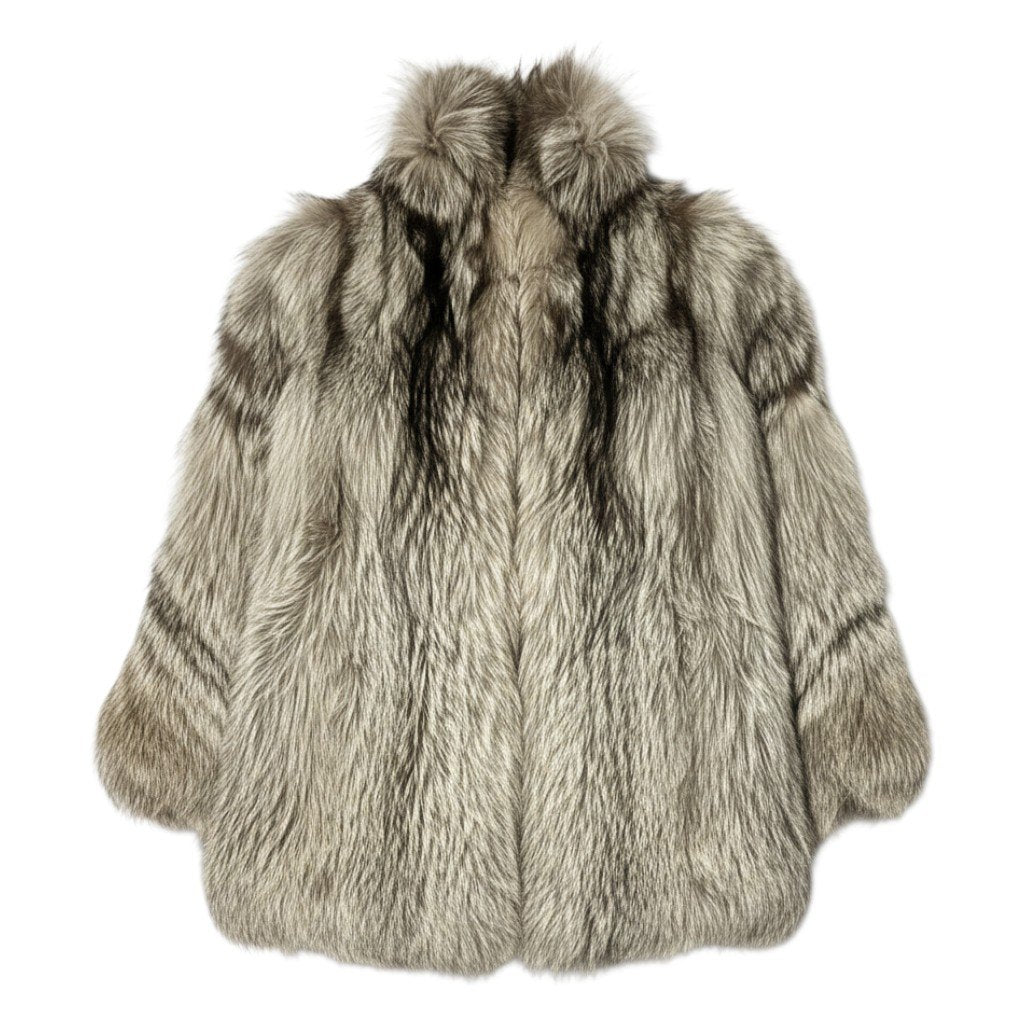 43a21 シルバーフォックス ファーコート サイズ11 本毛皮 Silver Fox Fur Coat 毛並み◎t18r