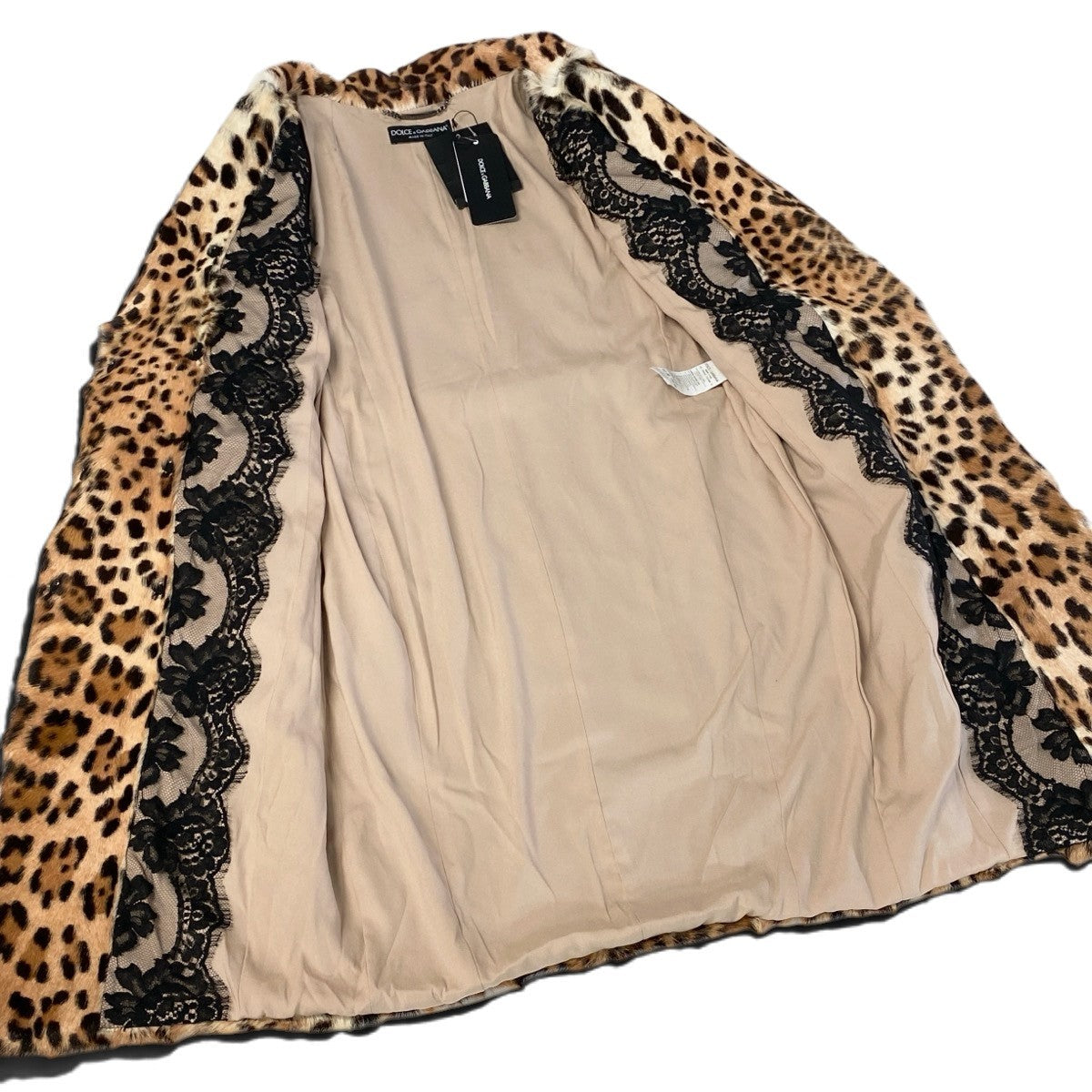 Ej26 【未使用タグ付】 定価1,632,400円 DOLCE＆GABBANA ドルチェアンドガッバーナ ファートリミングコート アニマル柄 F0H45FFUPNM1 サイズ38 ベージュ系 ゴート 山羊 レディースu02t
