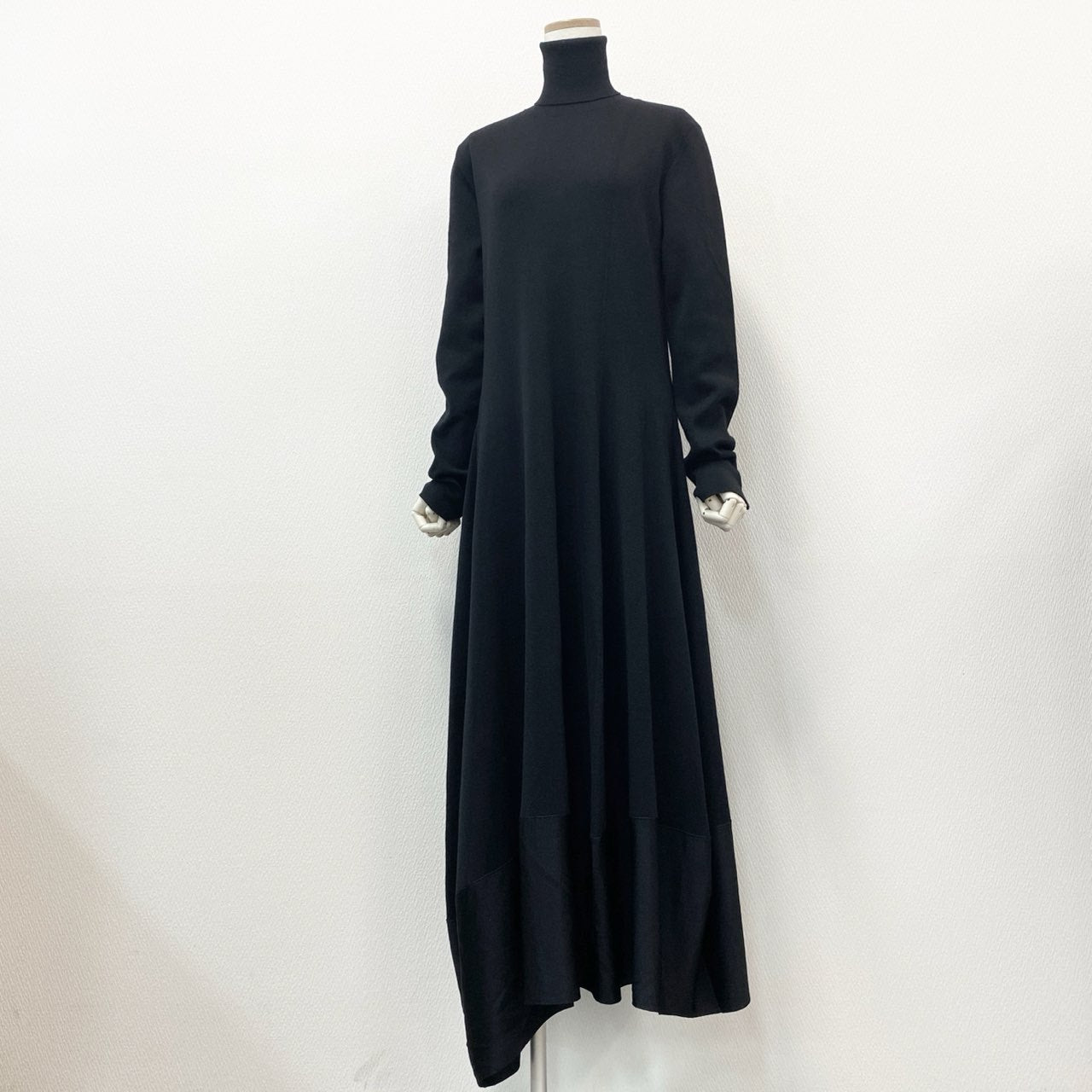 63k20 JIL SANDER ジルサンダー 2021AW タートルネック ロングニットワンピース 切替デザイン JSWR754315 WRY21148 サイズ36 ブラック レディース 女性用