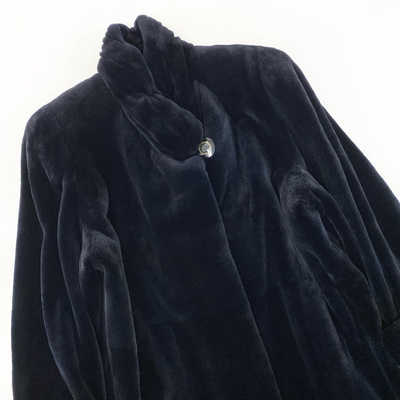 39k1《美品》定価98万 ICRISTALLI ROYAL SAGA MINK 金サガ シェアードミンク ロングコート F ブラック 最高級本毛皮 リアルファーt18r