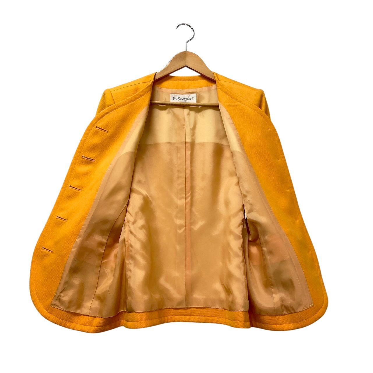 14g5 YVES SAINT LAURENT イヴサンローラン ノーカラージャケット ウールジャケット サイズ36 イエロー レディース 女性用u02t