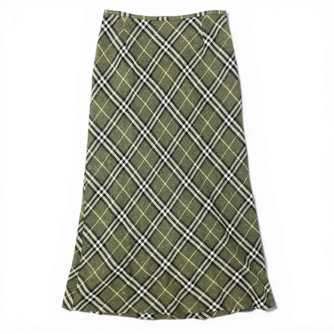 78d9 BURBERRY LONDON バーバリー ロンドン リネンブレンド チェックスカート Check Skirt サイズ40 カーキ 女性服 三陽商会t18r