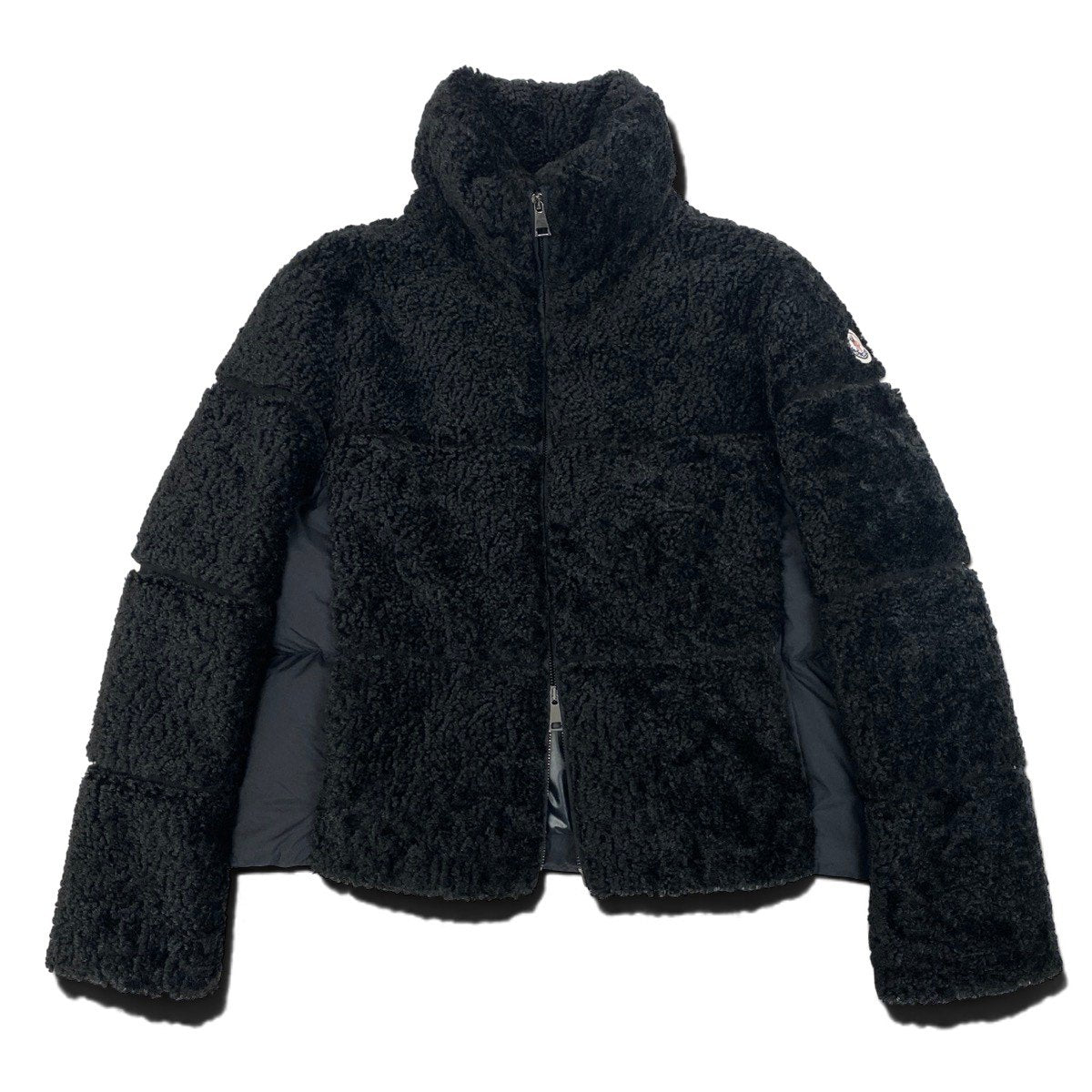 h17 【極美品】MONCLER Segura ボア ダウンジャケット ロゴワッペン 00サイズ ブラック ポリエステル100％ レディース 女性用k02i