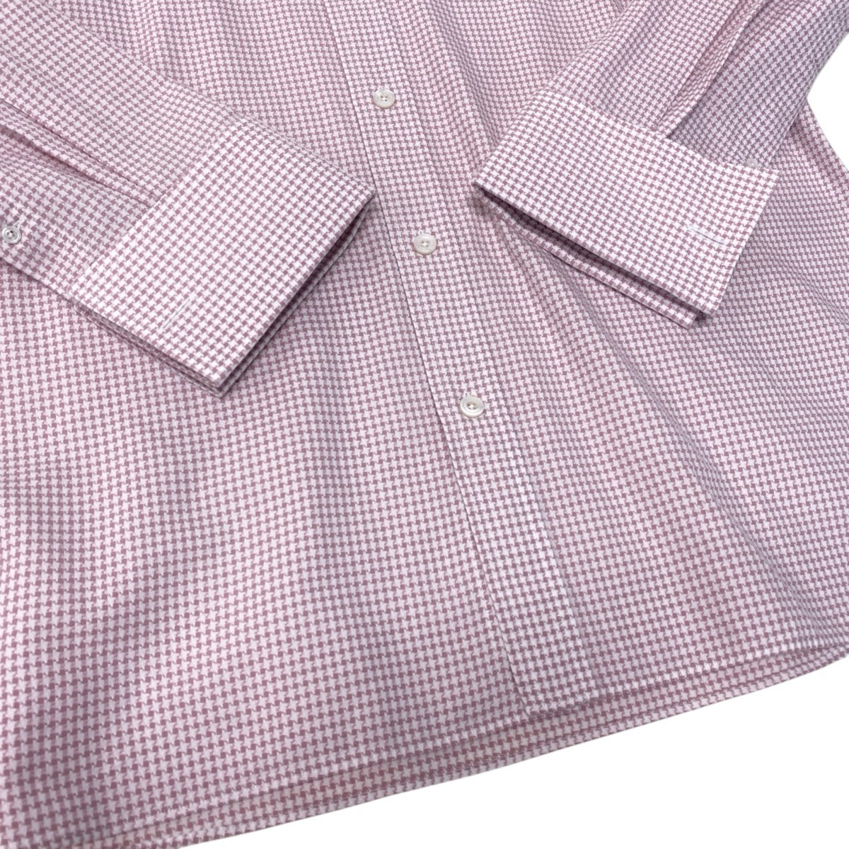 92h3 TOM FORD トムフォード 長袖シャツ コットンシャツ メンズシャツ 千鳥格子柄 ドレスシャツ イタリア製 185/104A ピンク ホワイト コットン100％ メンズ 男性用o07t