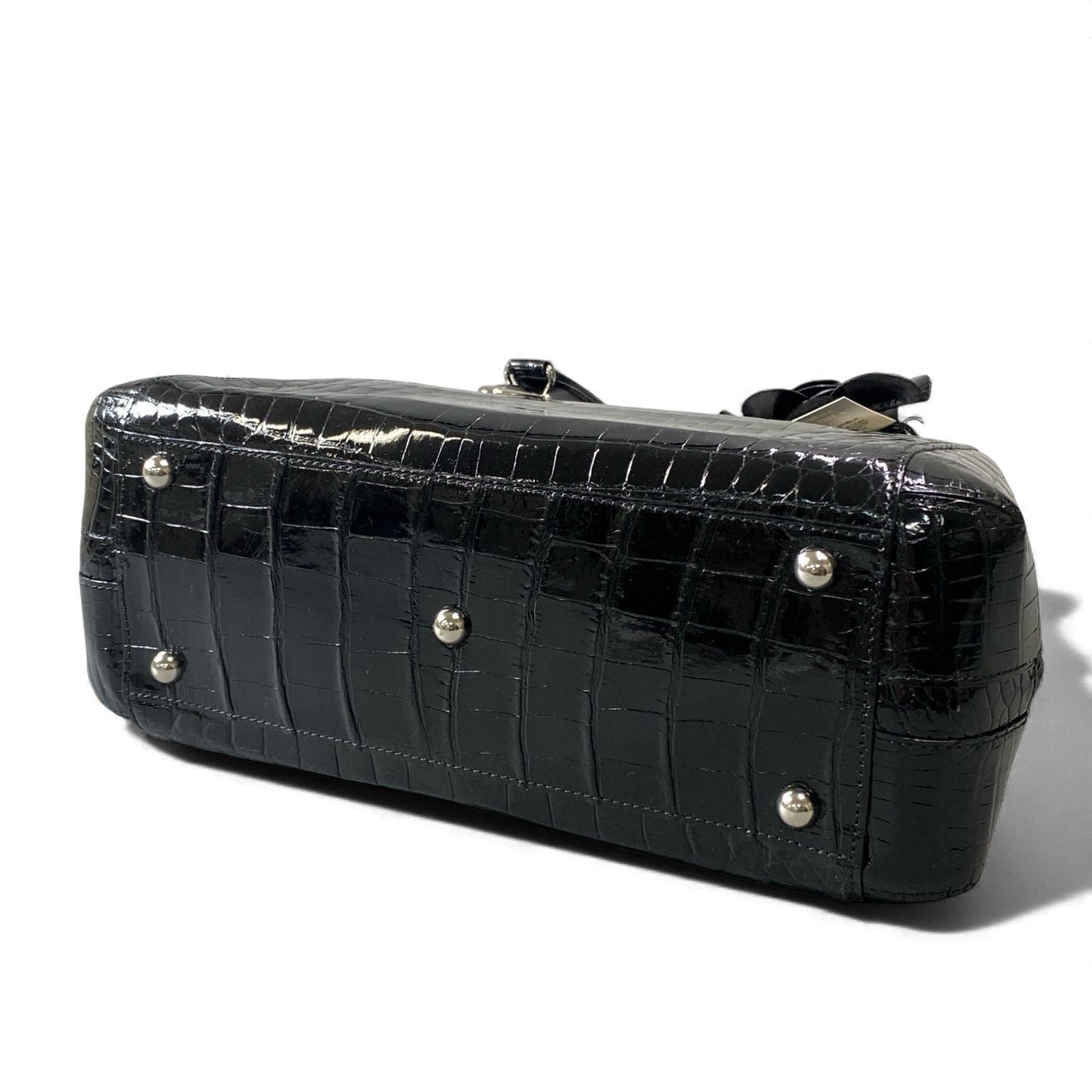 gk16《極美品》 sanpo サンポー JRA認定 シャイニングクロコ ハンドバッグ ブラック Crocodile Leather ワニ革 ワンショルダー センター取り エキゾチックt18r