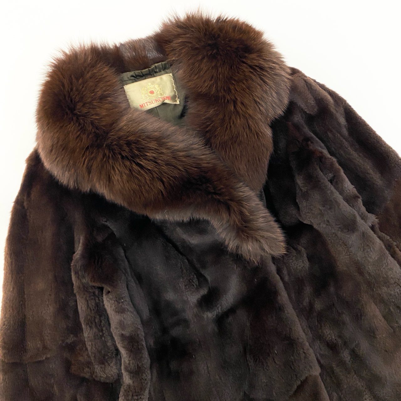 45a15 MITSUKOSHI 三越 レッドフォックス × シェアードファー コート サイズF ブラウン 本毛皮 Red Fox Fur Coatt18r