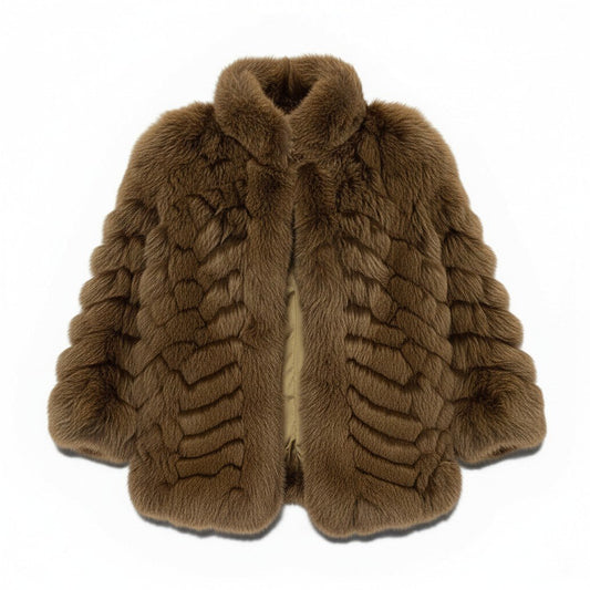 72a15 SAGA FOX サガフォックス 銀サガ 極厚 フォックスファー コート サイズ11 ブラウン 最高級本毛皮 Fox Fur Coatt18r