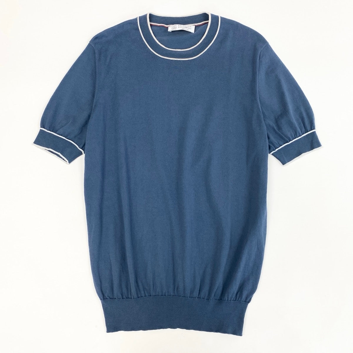 Me25 BRUNELLO CUCINELLI ブルネロクチネリ ハイゲージ コットンニットシャツ 半袖ニット サイズ48 ブルー系 コットン100％ メンズ 紳士服k02i