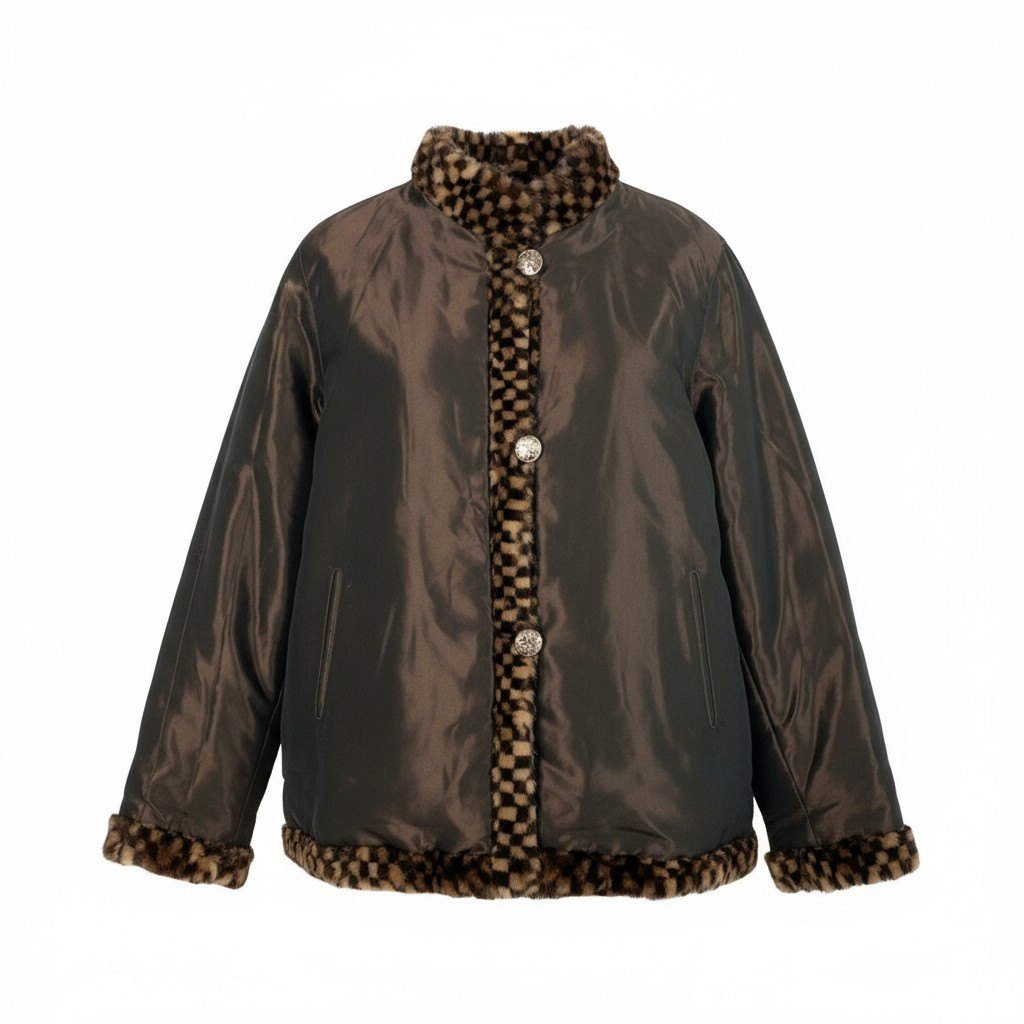 27k14《美品》 ミンクファー リバーシブルコート ブラウン 本毛皮 チェック柄 MINK FUR ダミエ 市松模様 ジャケット 軽量◎t18r