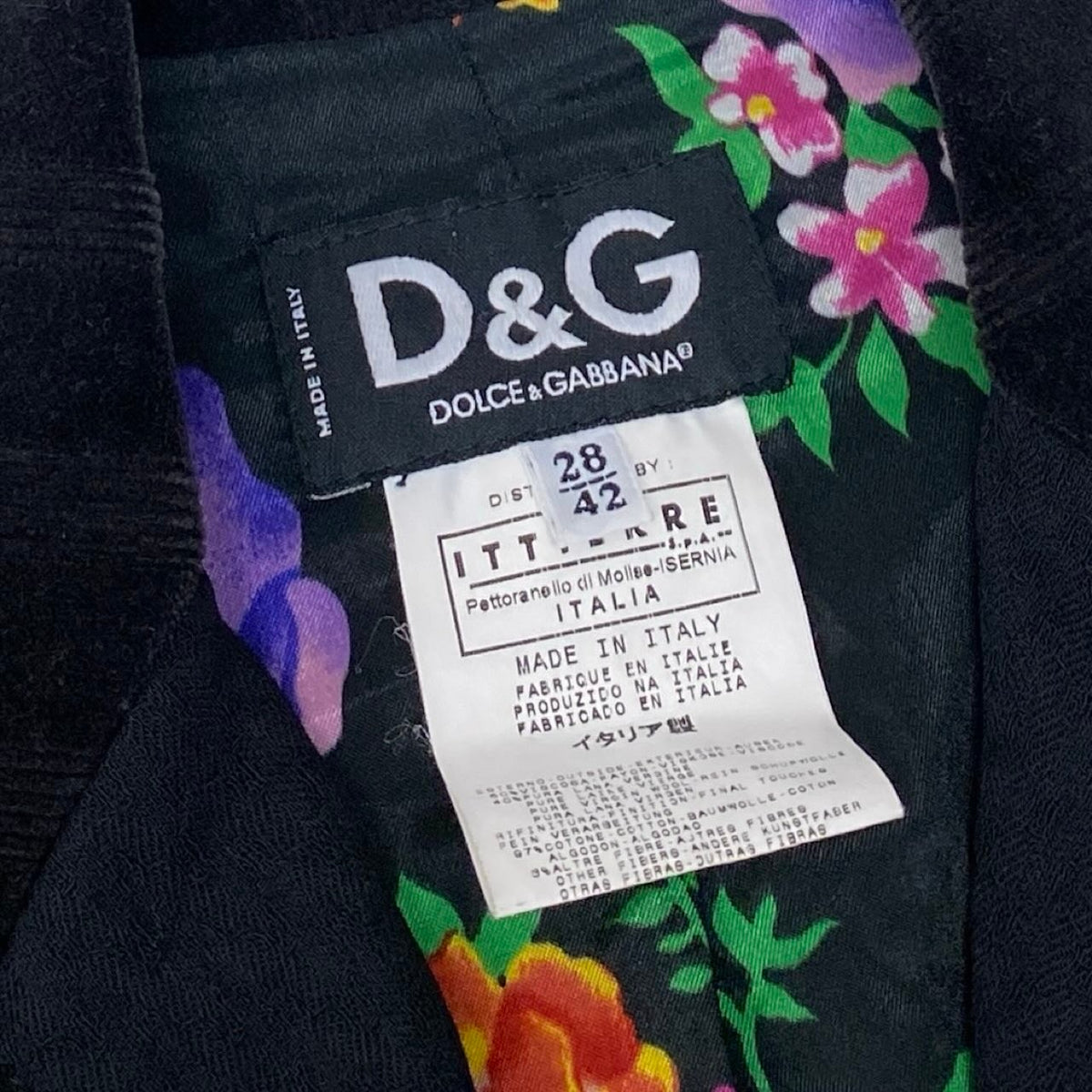 11i28 D&G DOLCE&GABBANA ドルチェアンドガッパーナ 00’s テーラードジャケット 異素材切替 花柄裏地 イタリア製 42サイズ ブラック レディース 女性用u02t