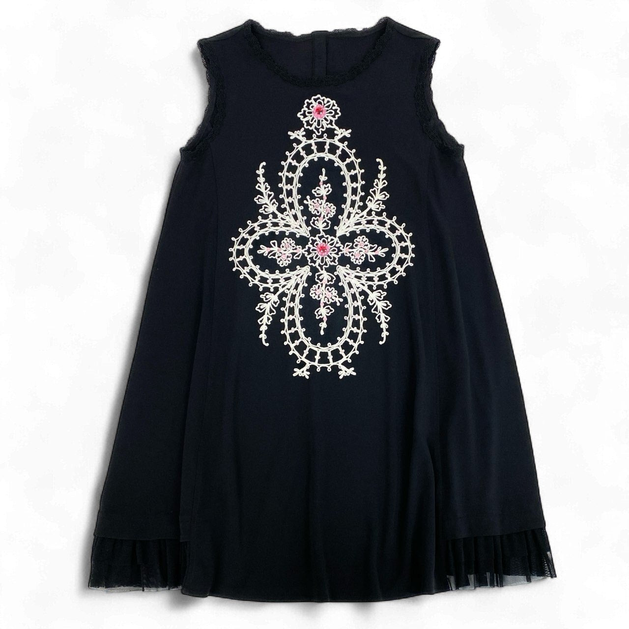 41k26 《美品》 TOKUKO 1er VOL トクコプルミエヴォル ノースリーブワンピース ロープ刺繍 スパンコール レース装飾 裾チュール レディース 女性用 9 ブラックu02t