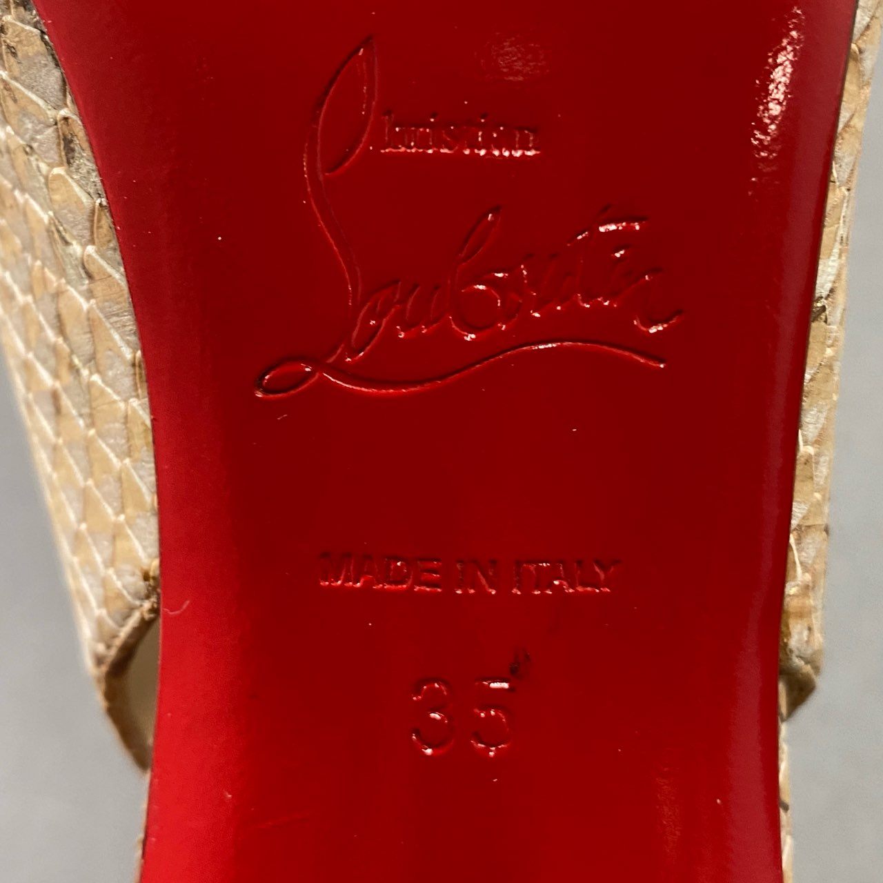 6f18 Christian Louboutin クリスチャン ルブタン パイソン ミュールサンダル 35 ベージュ レザー ヒール パンプス イタリア製