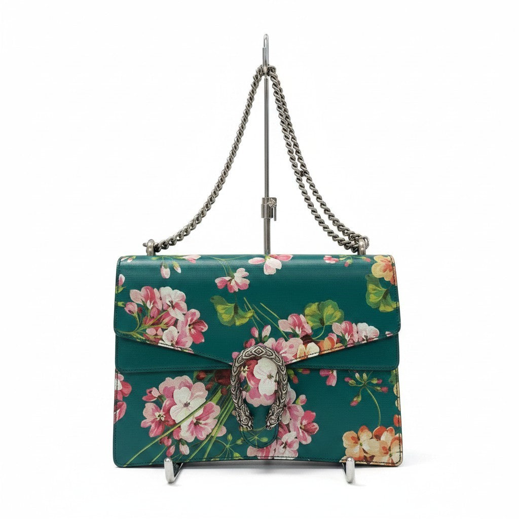 e4 《極美品》定価34万 GUCCI グッチ 定価34万 デュオニソス フラワー ショルダーバッグ Dionysus Flower Large Shoulder Bag グリーンt18r