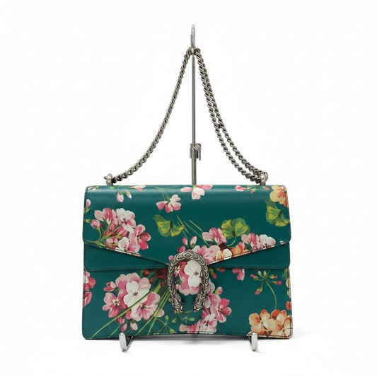 e4 《極美品》定価34万 GUCCI グッチ 定価34万 デュオニソス フラワー ショルダーバッグ Dionysus Flower Large Shoulder Bag グリーンt18r