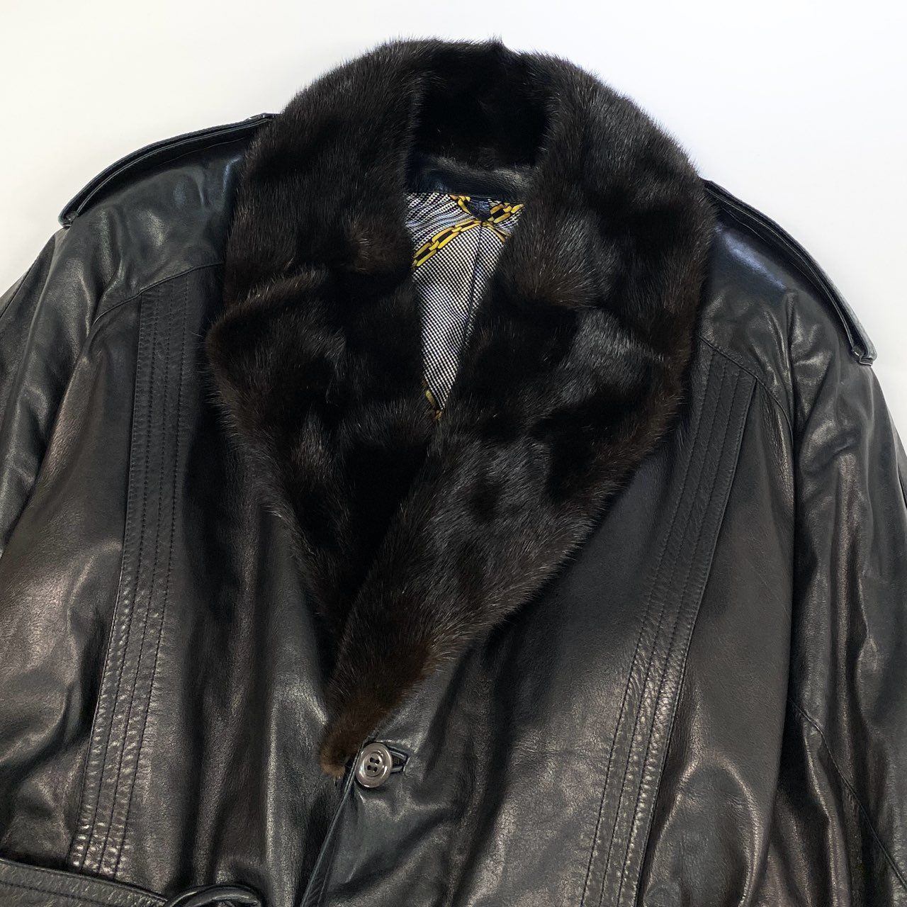 16k10 ZILLI ジリ― ミンクファー付き レザーコート 48 ブラック フランス製 MINK FUR LEATHER COATt18r