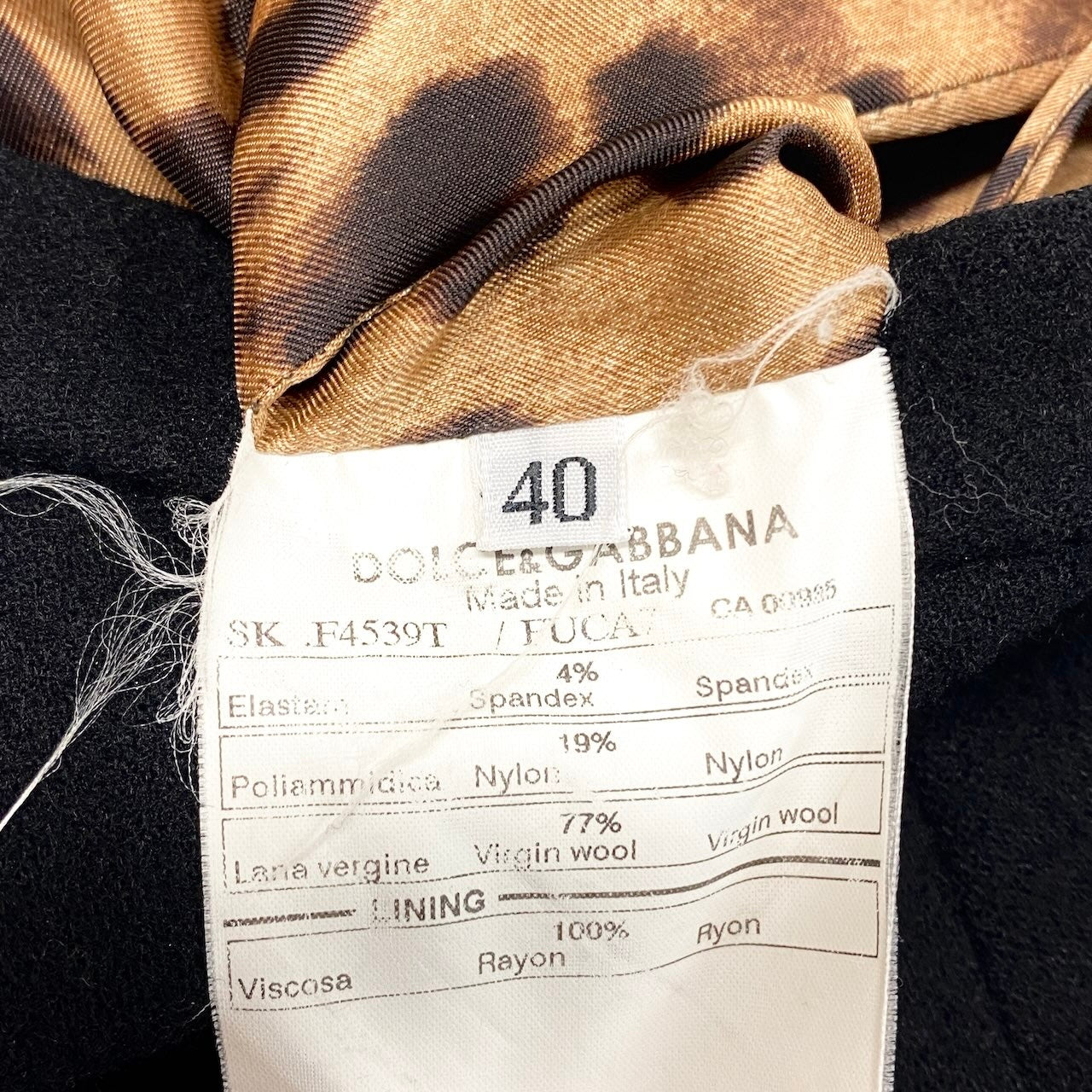 1h16 DOLCE&GABBANA ドルチェアンドガッバーナ ウールスカート 裏地ヒョウ柄  サイズ40 ブラック レディース 女性用u02t