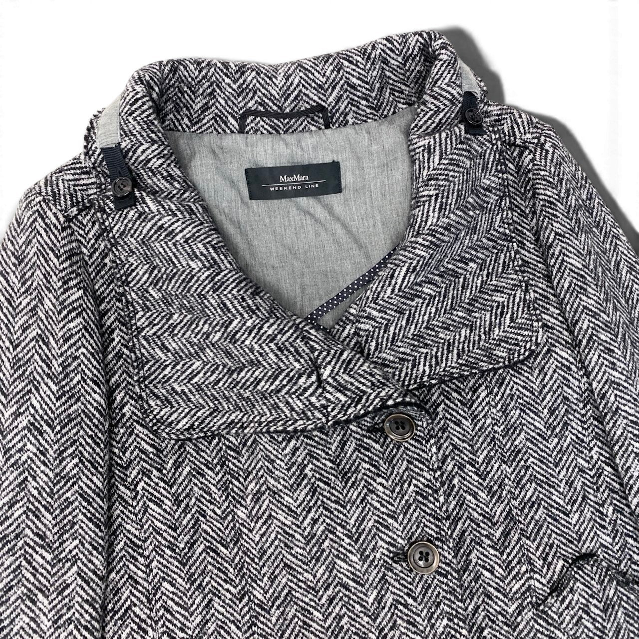 89g20 MaxMara WEEKEND LINE マックスマーラ ウィークエンドライン ヘリンボーン スタンドカラージャケット ショートコート サイズ38 ブラック ホワイト レディース女性用u02t