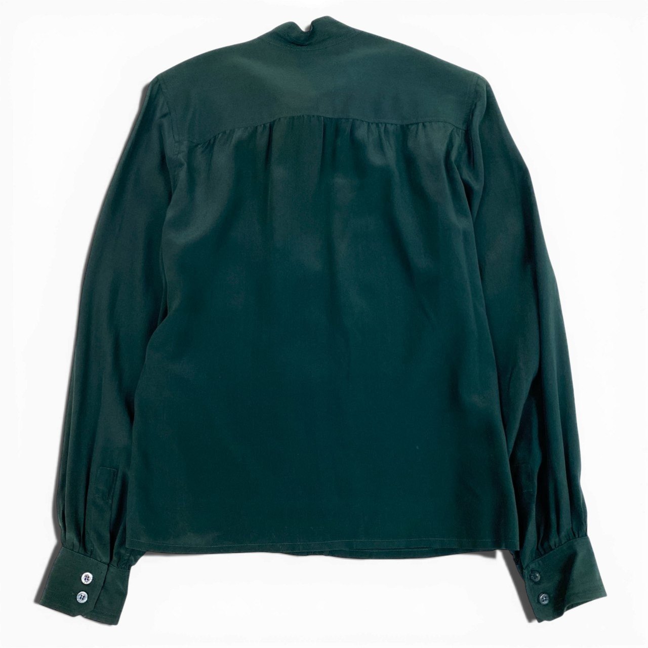 Eb26 CELINE セリーヌ ボウタイブラウス シャツ トリオンフ刺繍 38 グリーン シルク レディースu02t
