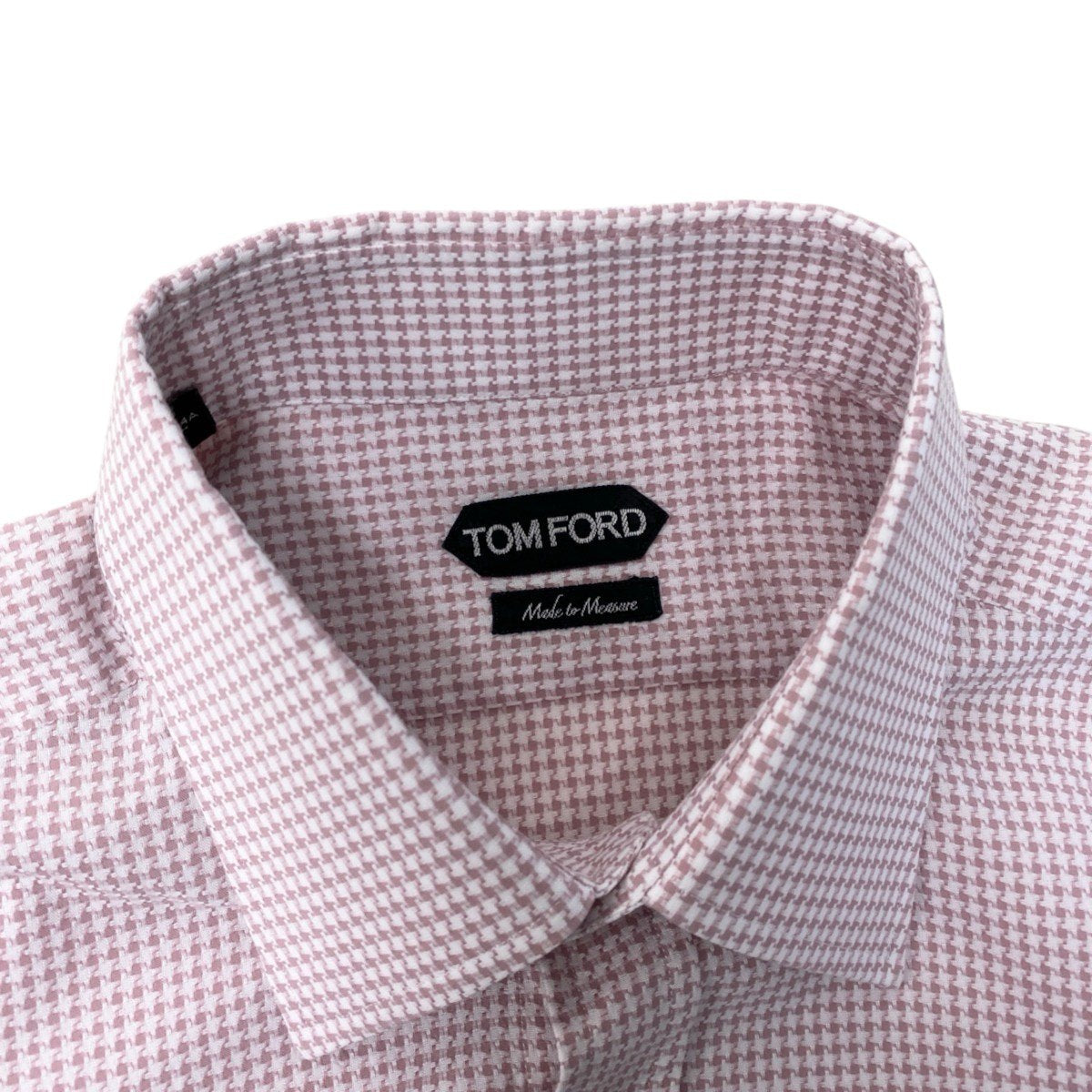 92h3 TOM FORD トムフォード 長袖シャツ コットンシャツ メンズシャツ 千鳥格子柄 ドレスシャツ イタリア製 185/104A ピンク ホワイト コットン100％ メンズ 男性用o07t
