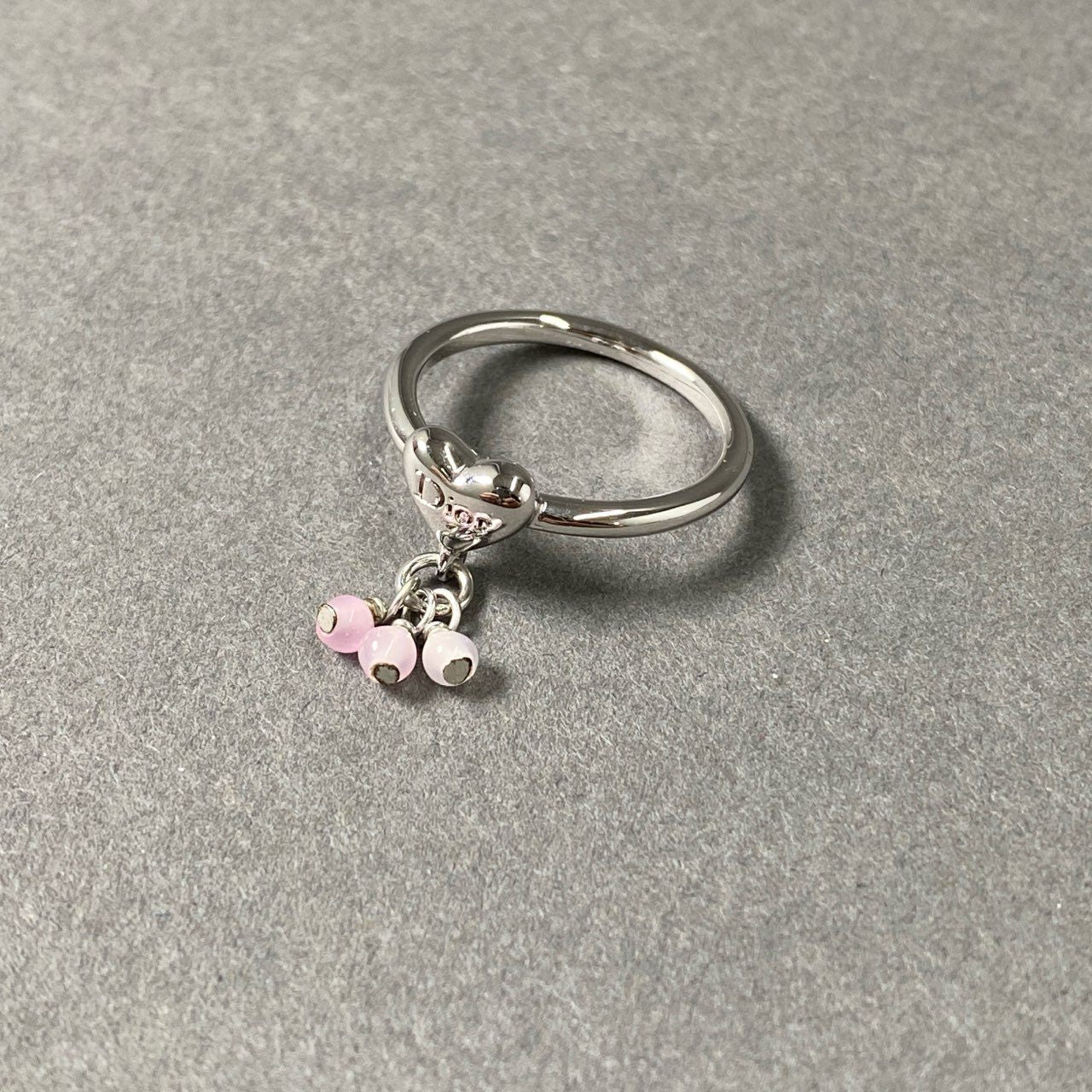 Pf16-2 《美品》 Dior ディオール ビーズ付 ハート リング 指輪 13号 ピンク シルバー アクセサリー ジュエリー Heart Ring