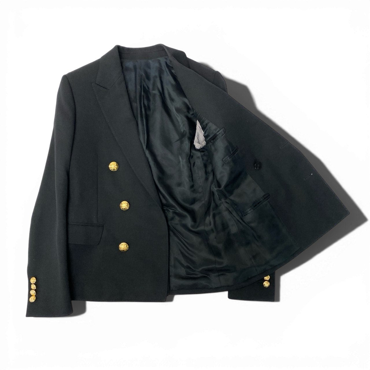 83c4 CELINE セリーヌ 2D SHORT JACKET IN DIAGONAL WOOL ダブルテーラードジャケット 金ボタン 2V687092D 34サイズ ブラック ウール100％ メンズ 男性用o07t