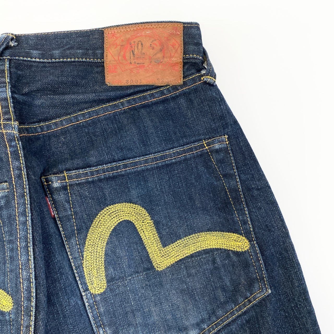 58c5 EVISU エヴィス No2 カモメ デニムパンツ サイズ32 インディゴ イエロー ジーンズ DENIM PANTSt18r