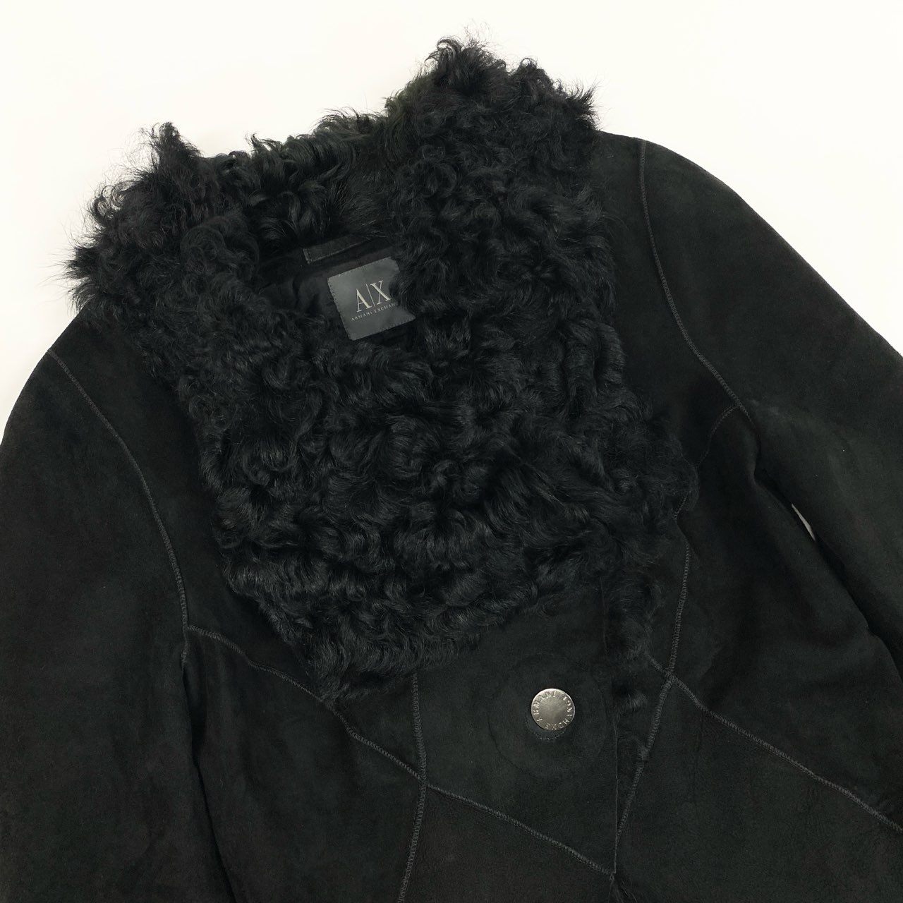 37a19 【ヴィンテージ】ARMANI EXCHANGE アルマーニエクスチェンジ ラムファー ショートレザージャケット サイズXS ブラック レザー レディース アウター ファージャケットk02i