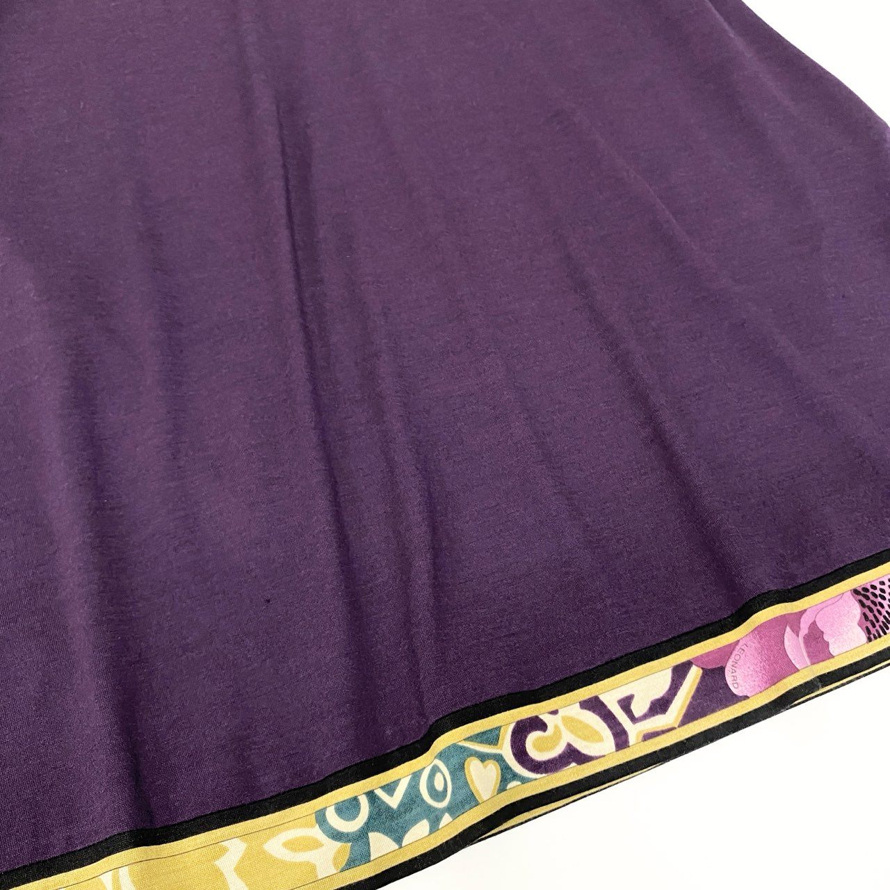 76a28 LEONARD FASHION レオナール オーバーサイズ ワンピース 半袖 カットソーワンピース 身幅ゆったり〇  レディース 女性用 Lサイズ パープル ウール シルクu02t