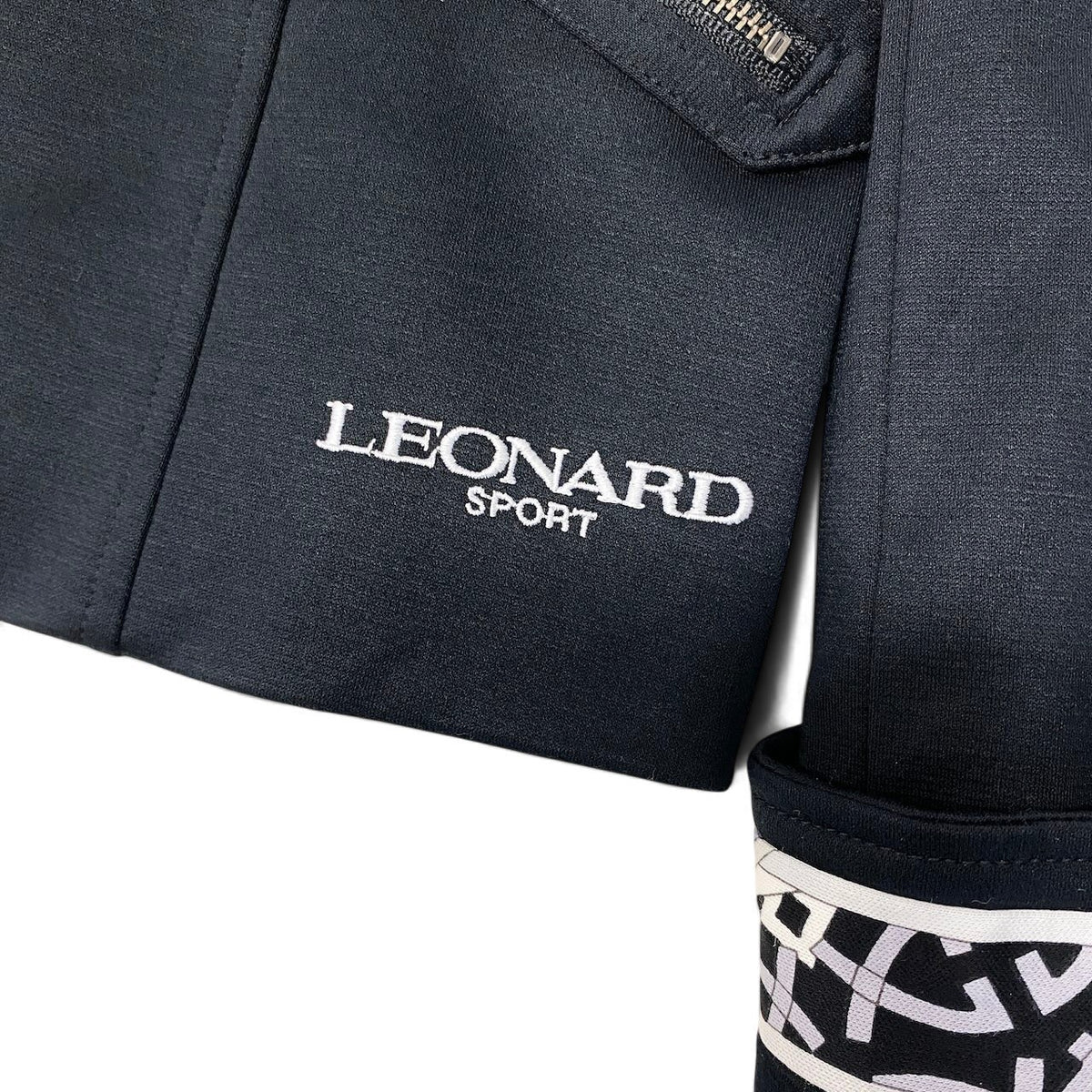 19i26 LEONARD SPORT レオナール スポーツ ジップアップジャケット 花柄プリント ロゴ刺繍 コットン ブルゾン アウター 38 ブラック レディース 女性用u02t