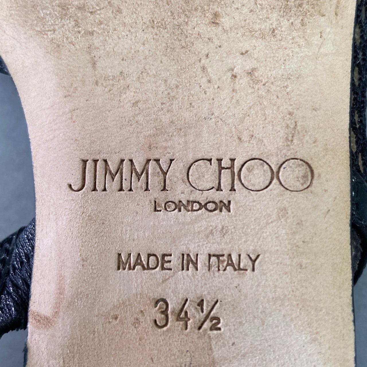 2f23 JIMMY CHOO ジミーチュウ メッシュ エナメルフラットシューズ 34 1/2 ブラック パテントレザー パンプス イタリア製 保存袋有
