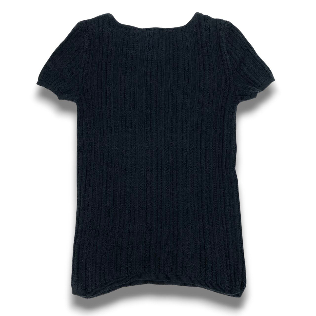 c24 CHANEL シャネル 2004 ココマーク 半袖ニット トップス P23107 サイズ38 ブラック コットン レディースu02t