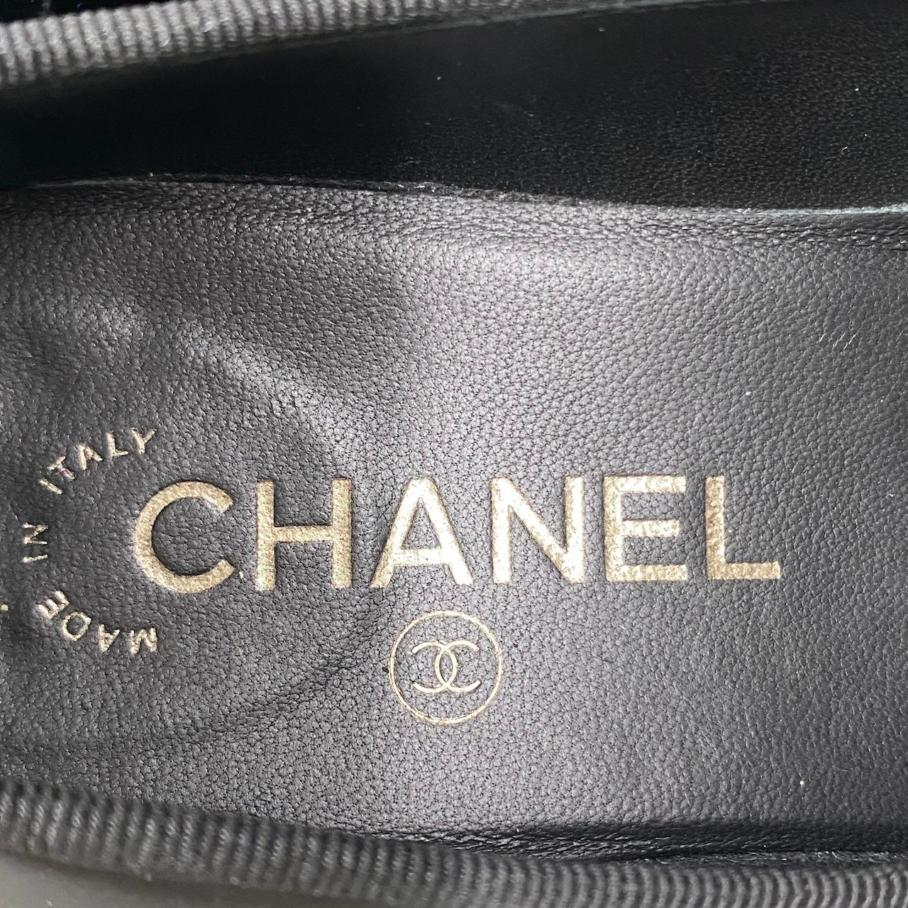 e18 CHANEL シャネル チャンキーヒールパンプス ココマーク CCロゴ刺繍 バレリーナ イタリア製 G34152 36C ブラックu02t