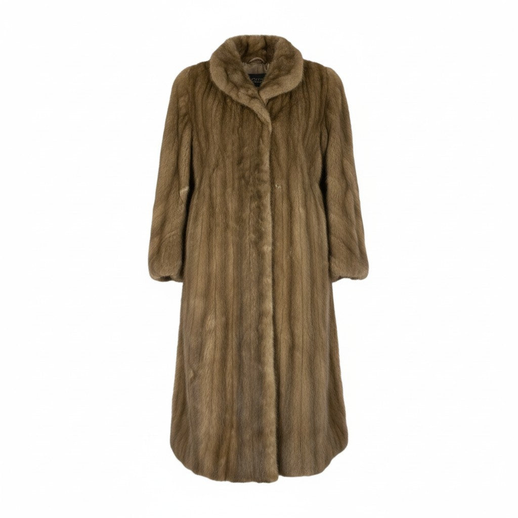 54L4 CRESCE 斜め段デザイン デミバフミンク 着丈110cm 超ロングコート サイズ11号 茶系 最高級本毛皮 MINK FUR リアルファーt18r