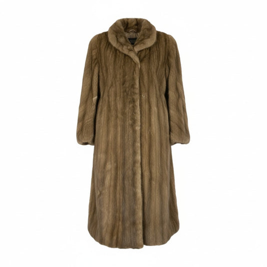 54L4 CRESCE 斜め段デザイン デミバフミンク 着丈110cm 超ロングコート サイズ11号 茶系 最高級本毛皮 MINK FUR リアルファーt18r