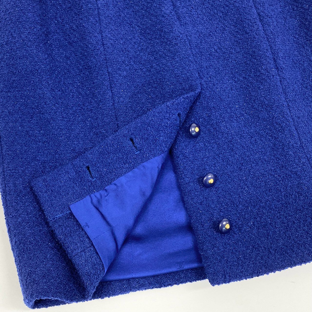 63i12 CHANEL シャネル 95A ココボタン ラメツイード セットアップ レトロ  ブルー Vintage ヴィンテージ Tweed Setupt18r